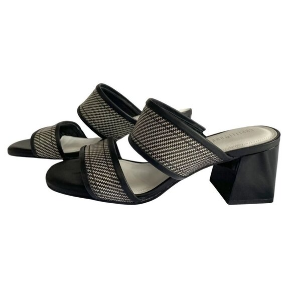 CAPELLI ROSSI BLACK WHITE INDI-90 STRAPPY SLIP ON GLOSSY BLOCK HEEL SANDALS - 9 - Picture 1 of 9